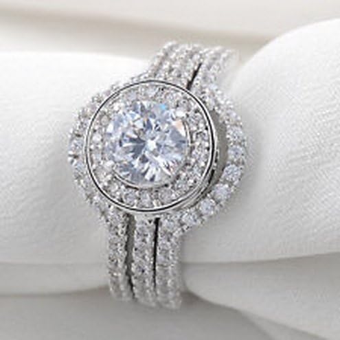 Metal Jewellery 5CT HALO ROUND CUT CZ STERLING SILVER WOMEN'S WEDDING ENGAGEMENT RING SET Size 8