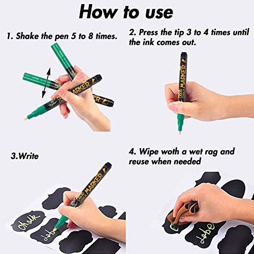 Koogel Tafel Aufkleber, 120 Stück Tafelfolie Selbstklebend mit 2 Löschbar Kreidemarker (Weiß und Grün) Wiederverwendbar Tafelaufkleber für Gläser, Flaschen usw.