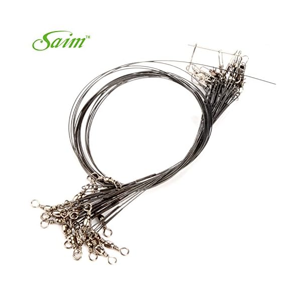 Saim-72-Pcs-Fishing-Leader-line-Wire-Soft-Plastic-Coated-Stainless-Steel-Wires-With-8Shape-Ring-and-Connector-Black