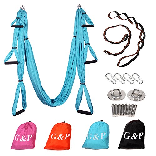G&P Aerial Flying Yoga Hammock Set - Yoga Swing / Inversion / Sling HammockÂ  withÂ 2 Daisy Chain Adjustable Straps + All Installation Hardware