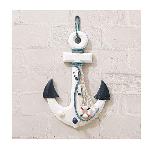 Nautical Mediterranean Handcrafted Ship Anchor Pirate Decor- Ships Wheel for Home,and Wall Hanging Decorative Boat Accessory for Bedroom/Bathroom/Guest Room(Blue and White,8.7” X 12.6”)