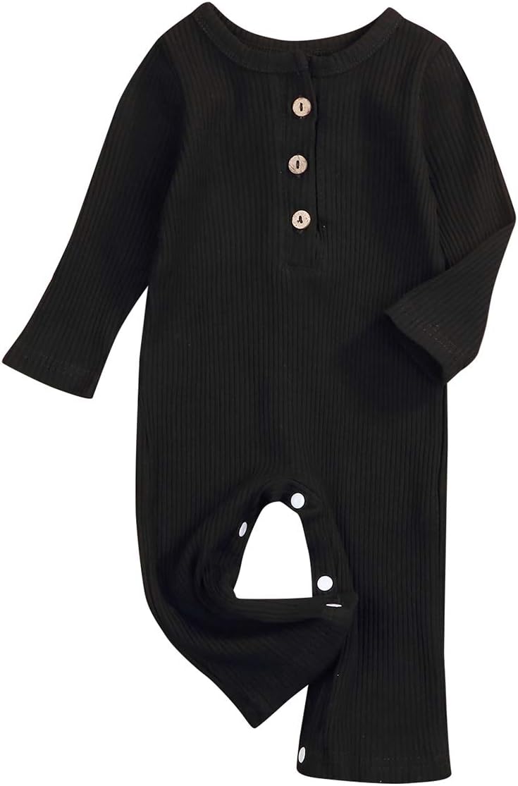 YOUNGER STAR Newborn Baby Jumpsuit Solid Color Button Homewear Rompers One-Piece Bodysuit Clothing 0-24 M
