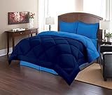 Sweet Home Collection 3 Piece Reversible Polyester Microfiber Goose Down Alternative Comforter Set with Pillow Shams, Full/Queen, Navy/Regatta