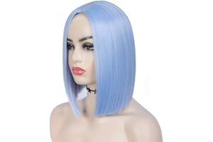 Tereshar Light Blue Wig Women's Costume Wigs Short Straight Bob Hair Wigs for Women Middle Part Heat Resistant Colored Wigs for Daily Party Cosplay Use(12 inch)