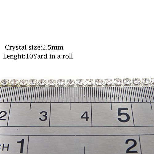 Honbay 10 Yard Crystal Rhinestone Close Chain Trim Sewing Craft 2.5mm Silver color (clear)
