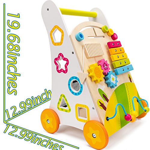 COSSY Wooden Baby Walker Toddler Toys for 18 Month, Push and Pull Toy Learning Walking Toys
