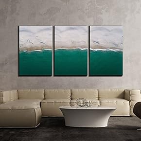 3 Piece Canvas Wall Art - Tropical Beach with White Sand - Modern Home Art Stretched and Framed Ready to Hang - 16"x24"x3 Panels