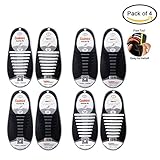 Pack of 4 No Tie Elastic Shoelaces For Adults and Kids with Free Tool, Konsait No-Tie Silicone Shoe Laces Waterproof Rubber Running Shoe Laces for Sneakers Board Casual Shoes