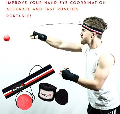 Swiftpro Boxing Reflex Ball - MMA Punching Ball w/Headband &amp; Elastic String - Reaction Punch Ball For Adults/Kids - Fitness Training Equipment To Improve Your Reflexes, Speed, Hand-Eye Coordination