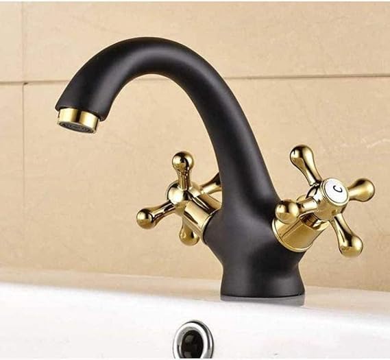 Grifo de lavabo negro, grifo para lavamanos con doble asa para baño