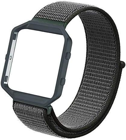 Azadodo Nylon Bands Small Large Compatible with Fitbit Blaze, Adjustable Woven Nylon Sport Loop Replacement Straps with Frame for Fitbit Blaze Women Men (Cargo Khaki Sport Loop with Gray Frame)