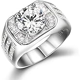 Men's 925 Sterling Silver Men's Silver Ring Set with CZ Cubic Zirconia Sparkling Simulated Diamond Ring Wedding/Engagement/Anniversary/Valentine's Day Promise Ring Size 6-13