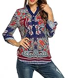 Zeagoo Women Floral Chiffon Blouse Button Up Shirt Long Sleeves Tops with Pocket