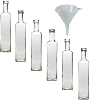 Viva Haushaltswaren - 6 x Glasflasche 500 ml mit Schraubverschluss, leere Flaschen zum Befüllen als Ölflasche, Schnapsflasche, Einmachflasche etc. verwendbar (inkl. Trichter Ø 9,5 cm)