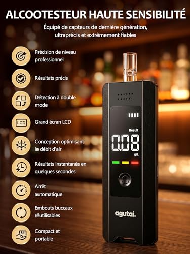 Professional Electronic Alcohol Tester - High Accuracy Alcohol Tester with LCD Digital Display - Portable Alcohol Tester USB C Rechargeable with 10 Tips