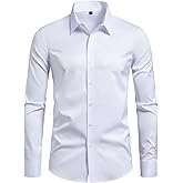 Lasjixion Mens Slim Fit Dress Shirts Wrinkle Free Formal Wedding Long Sleeve Button Down Shirts