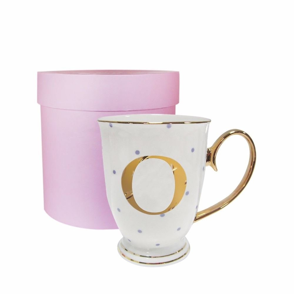 Bombay Duck 13 x 13 x 12 cm "Letter O" Alphabet Spotty Metallic Mug with Lilac Spots, White/Gold
