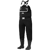 BASSDASH Men’s Neoprene Waders Black Reeds Camo for Fishing Hunting with Rubber Boots Foot Waterproof Chest Waders