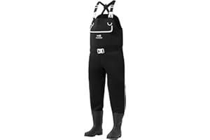 BASSDASH Men’s Neoprene Waders Black Reeds Camo for Fishing Hunting with Rubber Boots Foot Waterproof Chest Waders