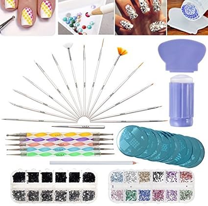vaga kit para hacer nail art accesorios y herramientas para decorar y estampar unas set con placas estampador brochas plumas punteadoras y