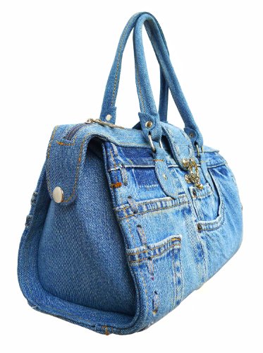 BDJ Classic Blue Denim Jean Doctor Style with Hand Stitching Edge Women Handbag