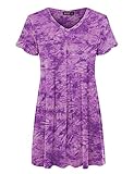 CTC Womens V Neck Short Sleeve Tie Dye Pleats Tunic Top - Made in USA