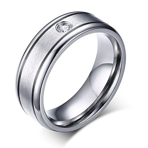 Mecoo Fashion Jewelry Men’s Ring 7mm Comfort Fit Zircon Highly Polished White Titanium Ring Wedding Rings Promising Ring Size 7 to 14 (10)
