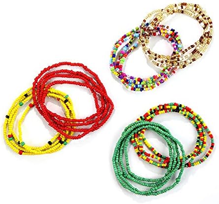 African Waist Beads Set - Colorful Waist Bead Body Chain, Beaded Belly Chain, Summer Bikini Jewelry for Women Girls