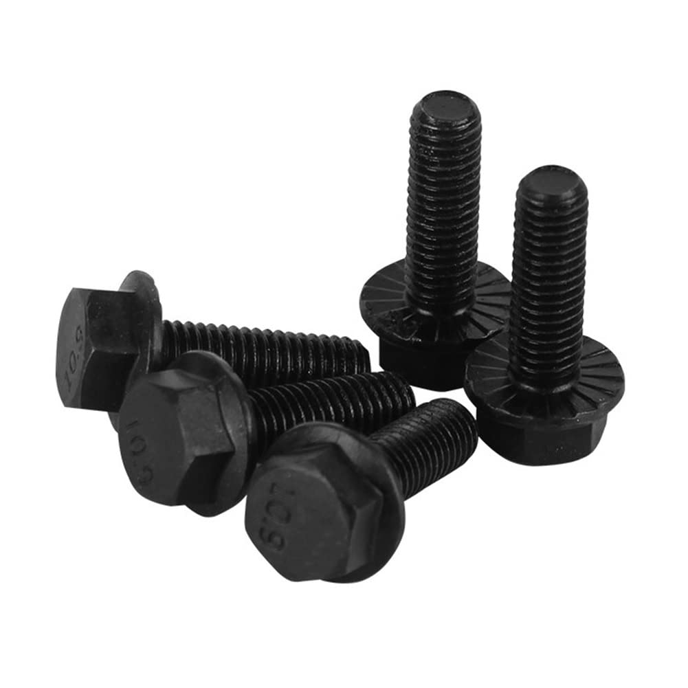 CONPHERON Serrated Hex Flange Bolt M10x25 mm Fully Threaded Setscrew 10.9 Grade High Strength Alloy Steel Black