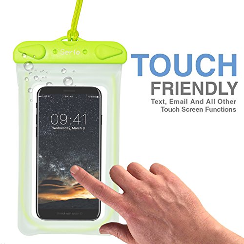 Waterproof Phone Pouch, Obacle Universal Waterproof Phone Case Dry Bag With Landyard Trasnsparent Clear TPU Friendly Touch Screen Luminous Strap for Cell Phone, iPhone Up to 6 Inch Blue Green 2 Pack