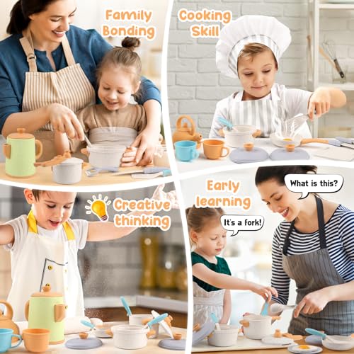 Dreamon Kitchen Toy for Children Set 31 Pieces Kitchen Accessories Children Pots and Pans Toy Gameplay Safe and Durable Gifts for Baby Girl of 3 4 5 6 Years Old