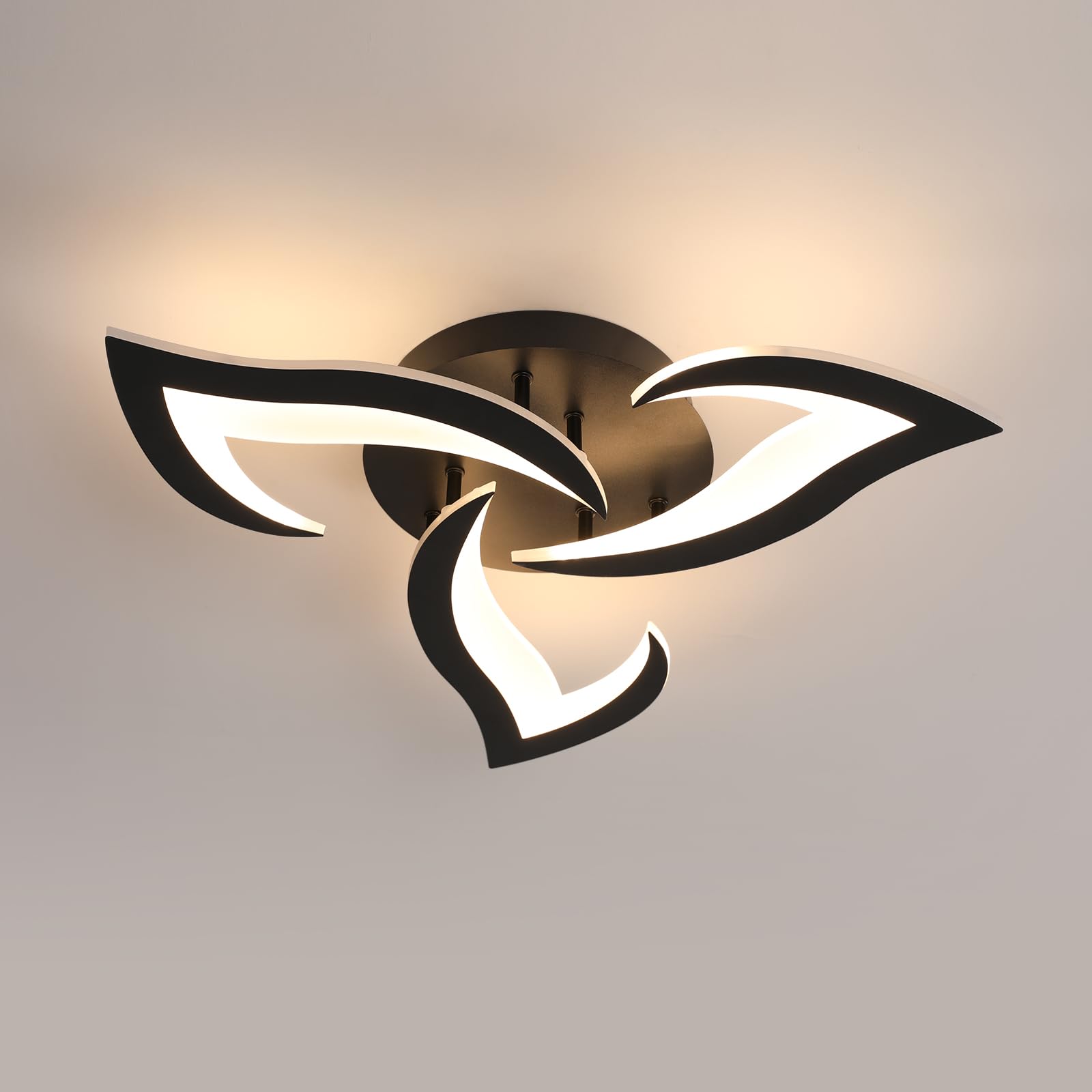 Modern Led Ceiling Light, 36W 4000LM Acrylic Ceiling Lamp, Creative Petals Design Black LED Chandelier for Bedroom, Living Room, Dining Room, Kitchen, Hallway, Warm Light 3000K