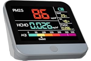 MXY Indoor Air Quality Monitor for PM2.5, PM10, PM1, TVOC, HCHO, Formaldehyde, Humidity, Temperature Multifunctional Air Quality Tester for Home, School, Office, Agricultural Planting Grey