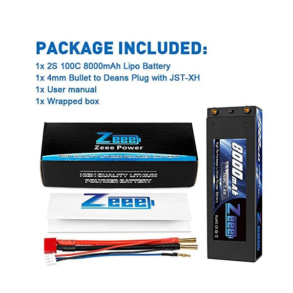 Zeee 2S Lipo Akku 7,4V 8000mAh 100C Hardcase Batterie mit 4,0mm Kugel to Deans T Stecker für RC Evader BX Auto Car Truck… – Bild 8