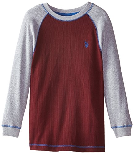 U.S. Polo Assn. Big Boys' Raglan Sleeve Thermal Pullover, New Burgundy, 10/12