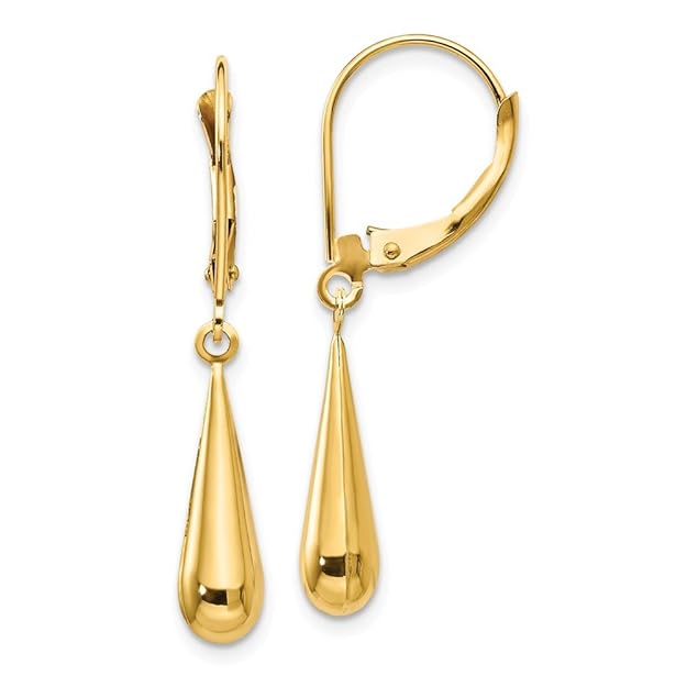 14k Yellow Gold Teardrop Drop Dangle Chandelier Leverback Earrings