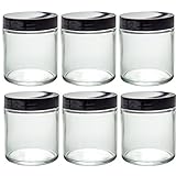 9 Oz CLEAR Glass Jar Straight Sided with Black Lid - Pack of (6)