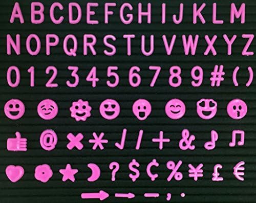 Pink Letter Set for Felt Letter Boards | 340 Characters, Symbols &amp; Emojis | Includes @ # $ % ¢ ♪ &amp; ♥ and many more | BONUS Canvas Drawsting Pouch (3/4" Pink Letters &amp; Bag ONLY)