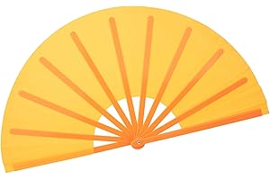 QIRMIZI Large Folding Hand Rave Fan - Vibrant Nylon Cloth Fans for Chinese Kung Fu, Tai Chi, Dance, Music Festivals, Parties & Decorations,Orange