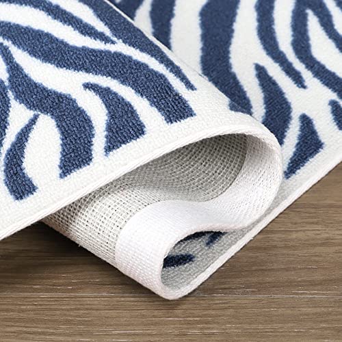 Dripex Indoor/Outdoor Area Rug, Non-Slip 5x7 Rugs Resist Dirt & Fade Patio Area Rug, Low-Profile Weather Resistant Living Room Carpet Blue Stripes Floor Mats for Home Entryway Porch Balcony Deck Yard