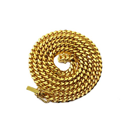 LoveBling 10K Yellow Gold 4mm Solid Miami Cuban Link Chain Necklace