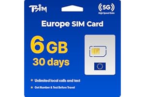 TSIM Europe SIM Card for Travel 30 Days 6GB | Unlimited Local Calls and Text | Get Number & Test Before Travel | 30+ Countries Austria, France, Germany, Italy, Switzerland, Spain, UK