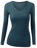 Doublju Women Basic Designed Long Sleeve V-neck Slim Fit T-shirt