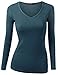 Doublju Women Basic Designed Long Sleeve V-neck Slim Fit T-shirt