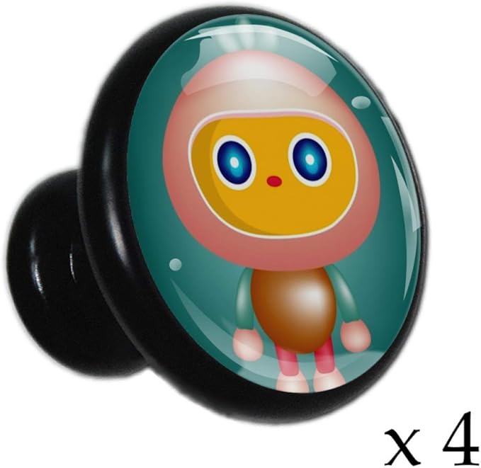 Robot-Cute-Cartoon Pomo de cajón redondo de metal sólido con vidrio de