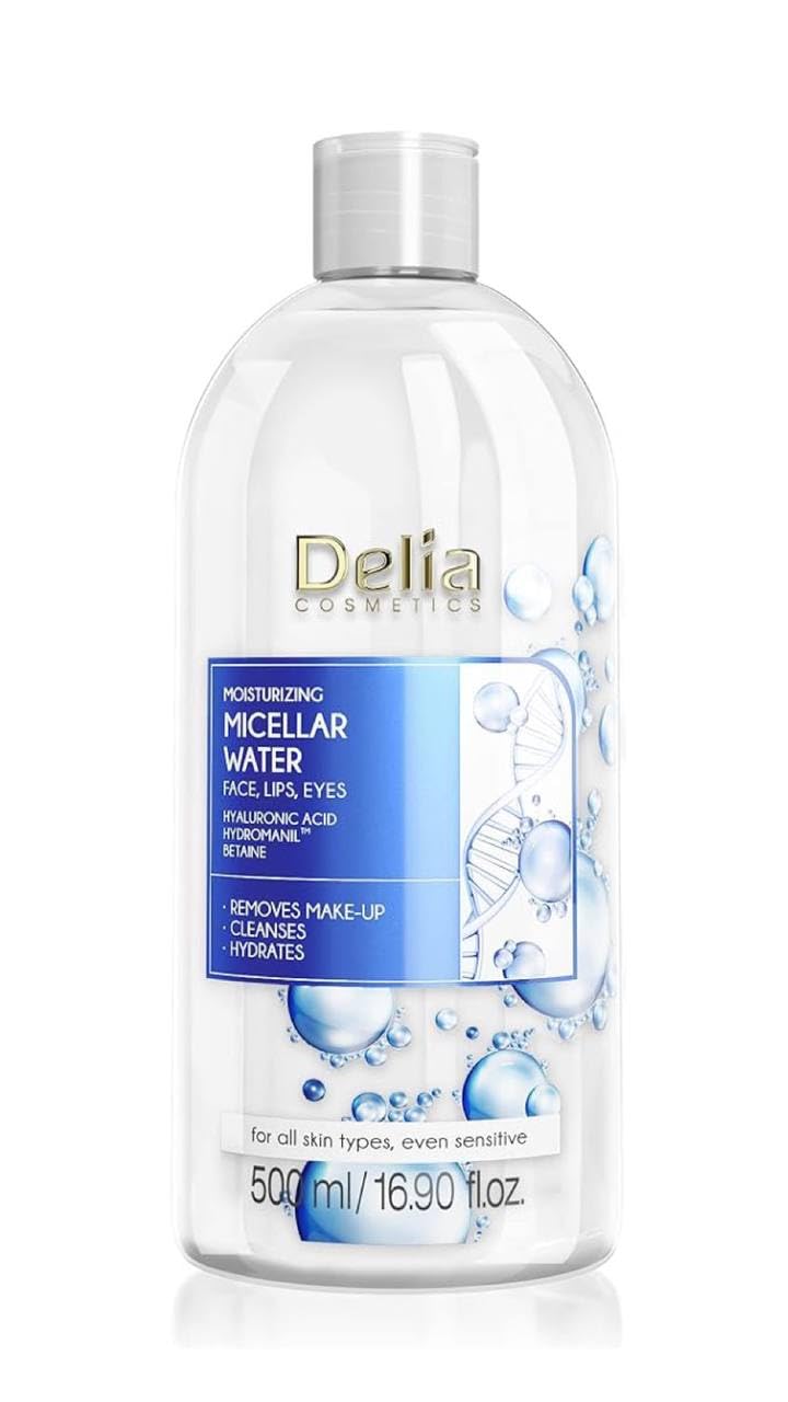 Delia Cosmetics - Moisturizing Micellar Water - Facial Cleanser with Hyaluronic Acid - Clean, Soft, Fresh & Calm Face Skin - Make-Up Remover - 500ml