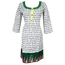 Mogul Women's Indian Tunics Dress Floral Embroidered Black Cotton Kurta S