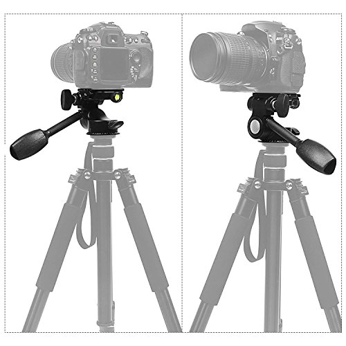 SHOOT 3-Way Tripod Pan Head Smooth Rotation Video Tilt Head with Quick Release Plate for Tripod, Monopod, Slider, DSLR Camera,Camcorder