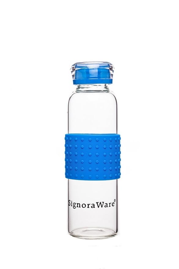 Buy Signoraware Aqua Tone Glass Water Bottle, 360ml/18mm, Blue Online