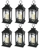 Banberry Designs Black Plastic Decorative Lantern LED Pillar Candle with 5 Hour Timer Roof and Hanging Ring - 13